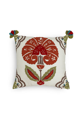 Saubhagya Hand Embroidered Cushion-Rust