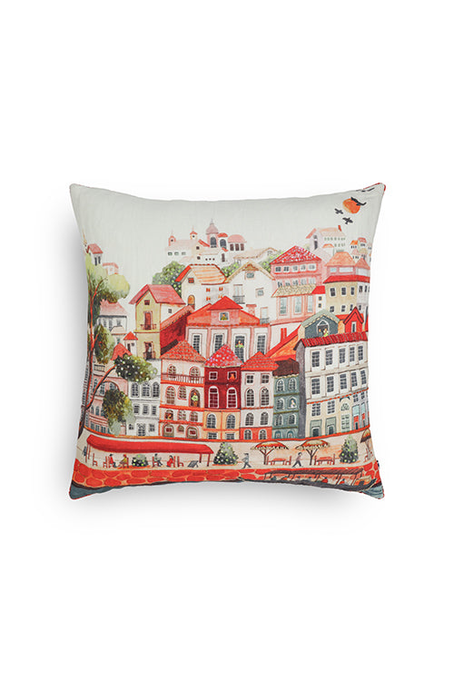 Onset Homes Nagari Hand Embroidered Cushion-Rust