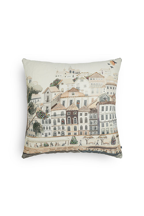 Onset Homes Nagari Hand Embroidered Cushion-Brown