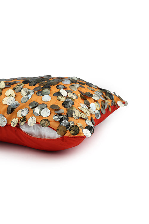 Onset Homes Tara Hand Embroidered Cushion-Orange