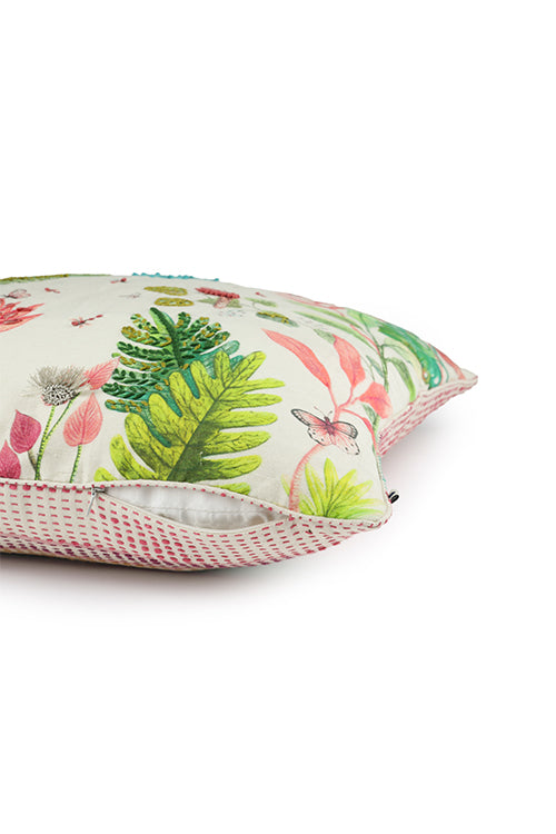 Onset Homes Bagicha Hand Embroidered Cushion-Pink