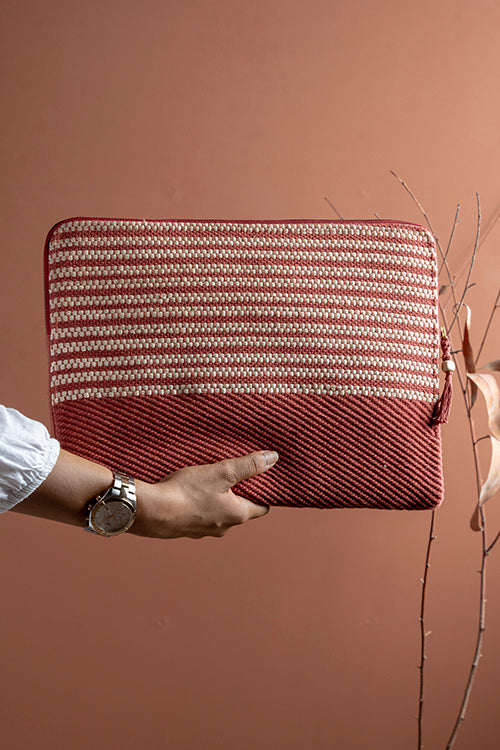 One 'O' Eight Knots Rekha Hand-Woven Laptop Bag - Brick Red