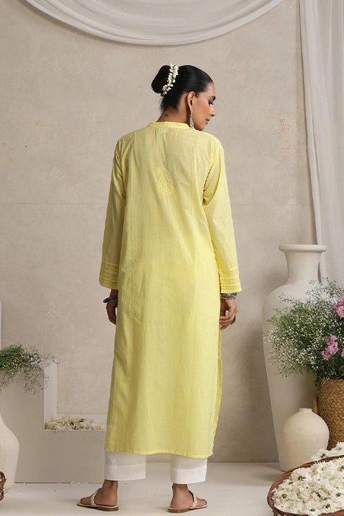 Shwet Women Yellow Chikankari Kurta