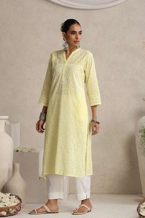 Shwet Women Yellow Chikankari Kurta