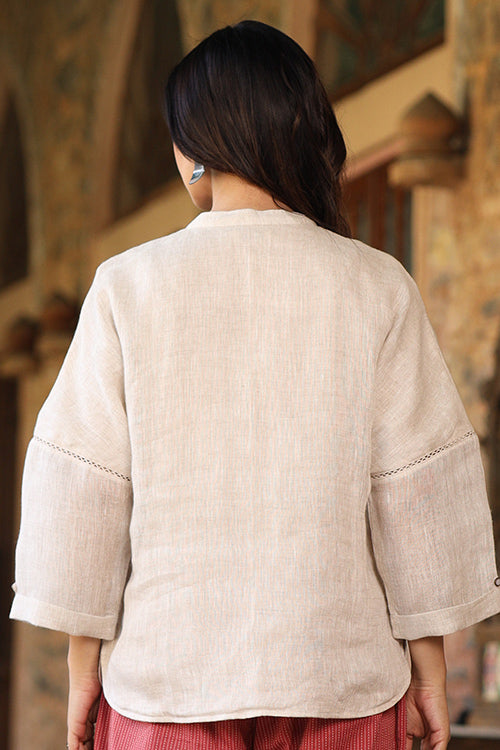 Dharan "Samara Top" Beige Embroidered Top