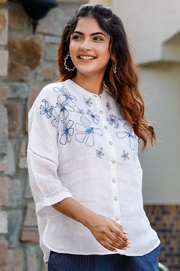 Dharan "Samara Top" White Embroidered Top