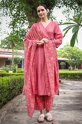 Dharan Gulista Coral Embroidered Angrakha Kurta For Women Online