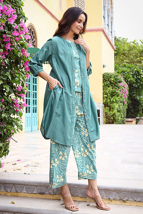 Dharan "Raag Smock Tunic" Green Block Printed Tunic