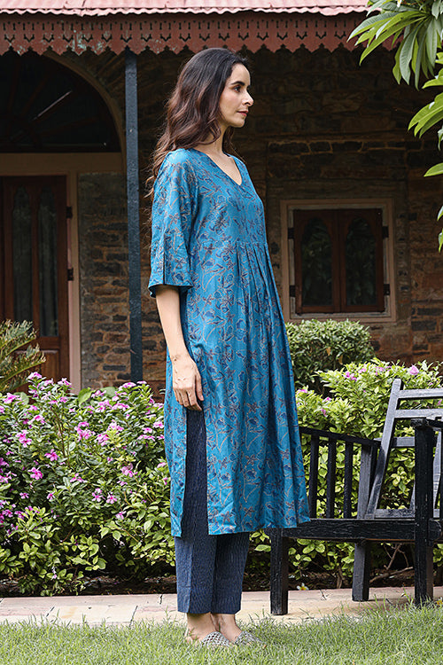 Dharan "Twinkle Kurta" Blue Block Printed Kurta