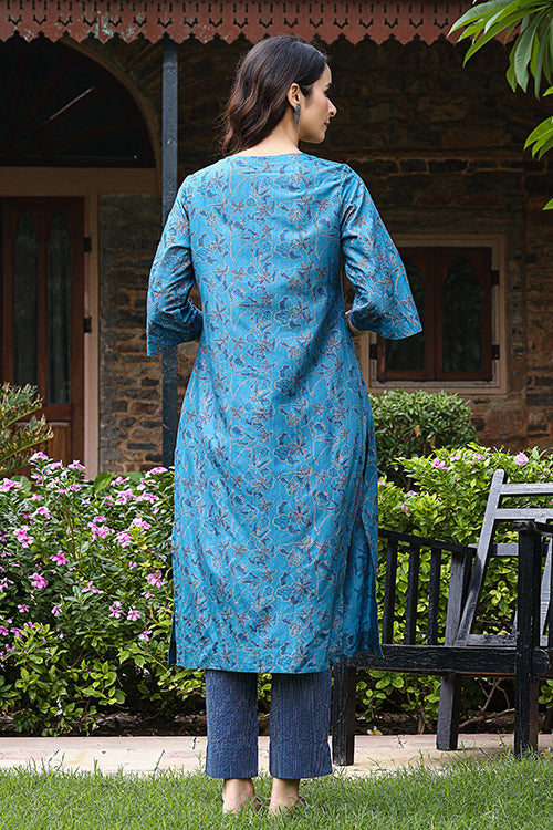 Dharan "Twinkle Kurta" Blue Block Printed Kurta