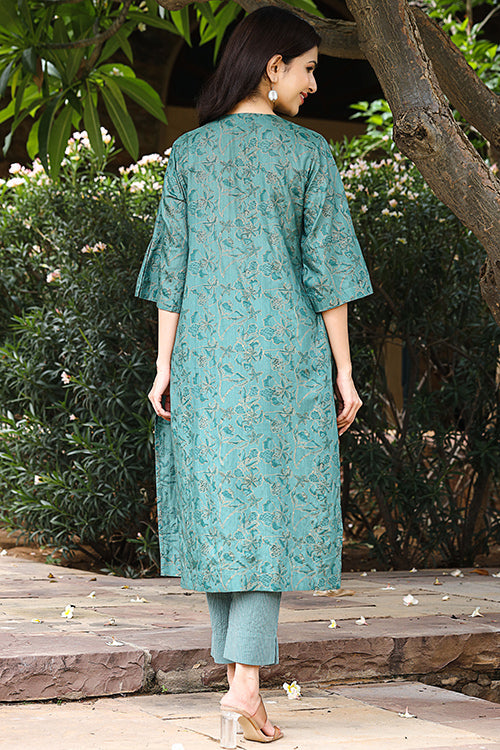 Dharan "Twinkle Kurta" Green Block Printed Kurta