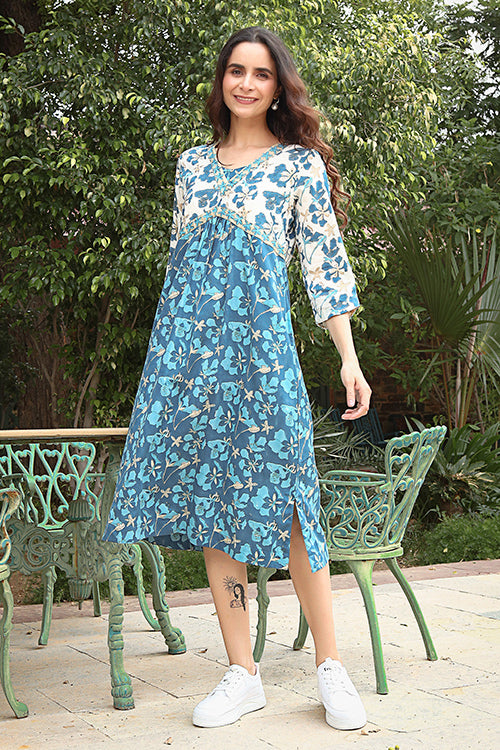 Dharan Gulberg Blue Handblock Printed Cotton Kurta For Women Online