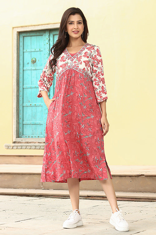 Dharan Gulberg Coral Handblock Printed Cotton Kurta For Women Online