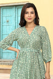 Dharan "Khushi Dress" Green Block Printed Dress