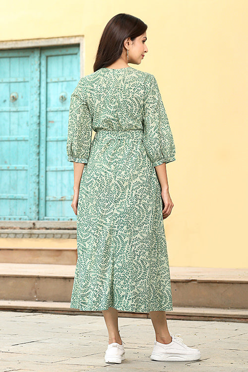 Dharan "Khushi Dress" Green Block Printed Dress