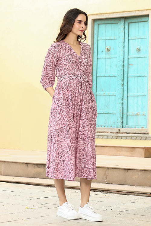 Dharan "Khushi Dress" Pink Block Printed Dress
