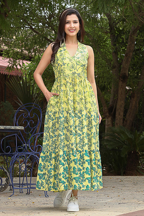 Dharan "Gulmohar Dress" Yellow Block Printed Dress