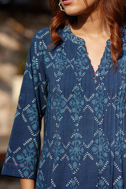 Dharan "Kiran Kurta " Indigo Block Printed Kurta