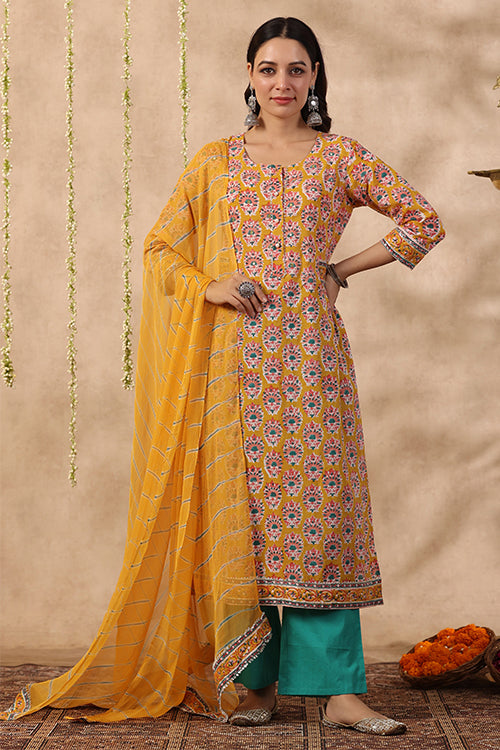 Shuddhi Yeallow And Blue 2 Piece Set