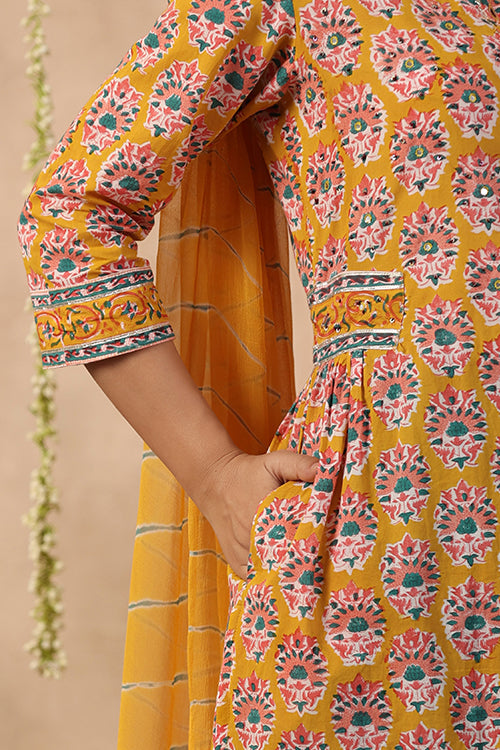 Shuddhi Yeallow And Blue 2 Piece Set