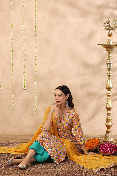 Shuddhi Yeallow And Blue 2 Piece Set