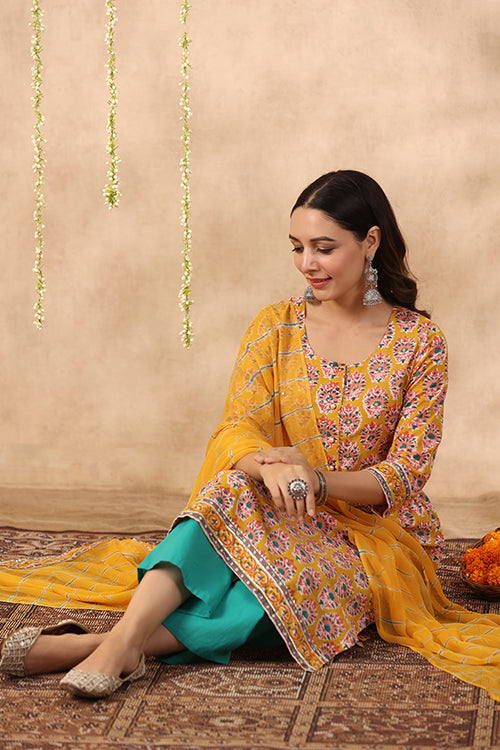 Shuddhi Yeallow And Blue 2 Piece Set