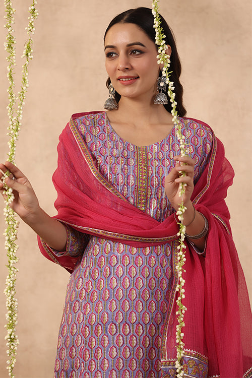 Shuddhi Purple And Red 3 Piece Kurta Set