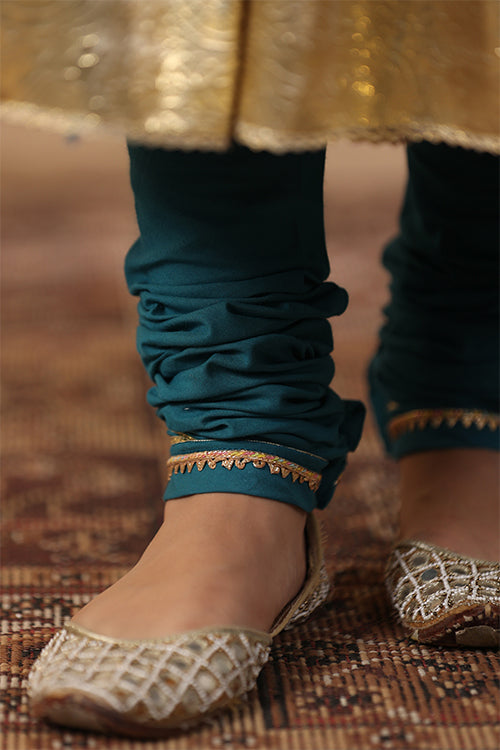 Shuddhi Teal Green Tier Kurta With Chuddidar And Duppatta