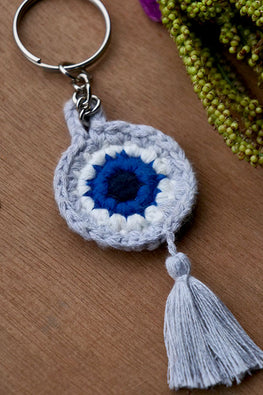 Himalayan Blooms Hand Made Crochet Soft Toys - Evil Eye Keychain