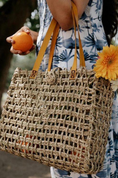 Kadam Haat Handmade Sabai Grass Mesh Bag - Large (Turmeric)