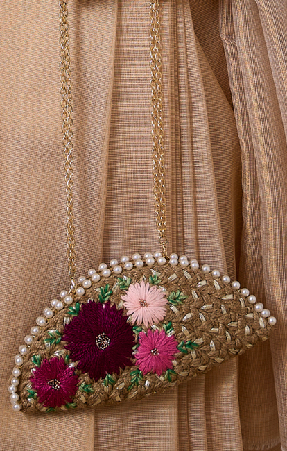 Dhaaga Wine Silver Half Moon Clutch