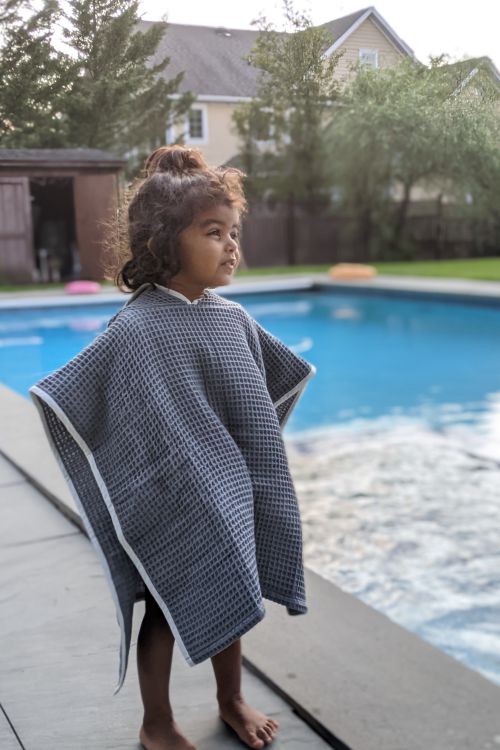 Whitewater Kids Organic Waffle Hooded Poncho Towel Set - Grey