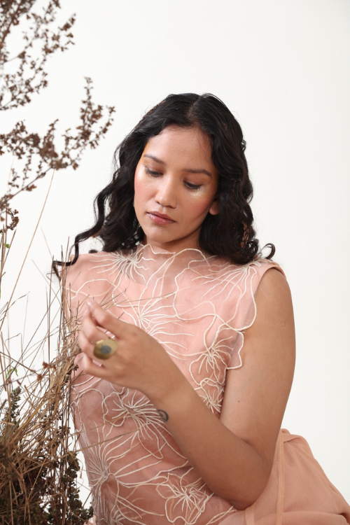 Chambray & Co.'S Gaia Resham Thread Emboirdered Silk Coord Set