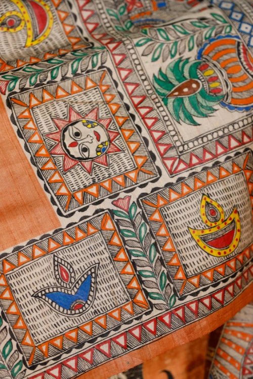 Diorama Designs Madhubani Hand-painted Shiv Parvati Silk Saree