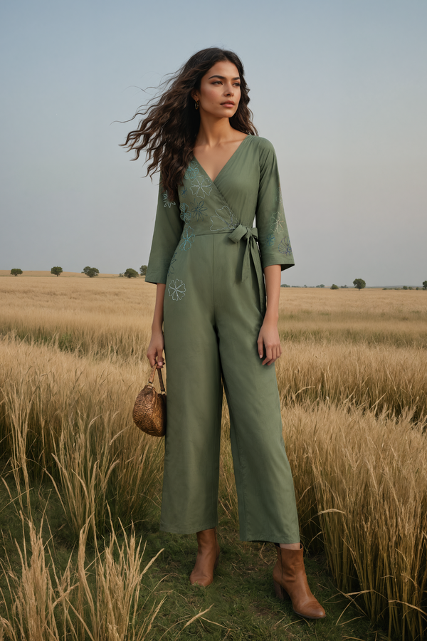 Okhai 'Forest Magic' Pure Cotton Hand Embroidered Jumpsuit| Rescue