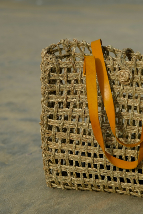 Kadam Haat Handmade Sabai Grass Mesh Bag - Large (Turmeric)