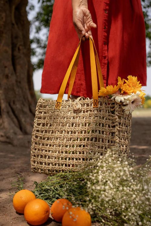 Kadam Haat Handmade Sabai Grass Mesh Bag - Large (Turmeric)