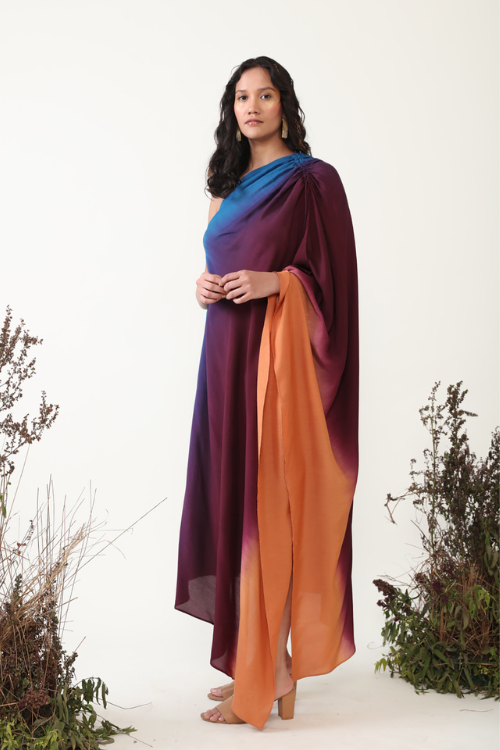 Chambray & Co.'S Ilana One Shoulder Multi Color Ombre Dress