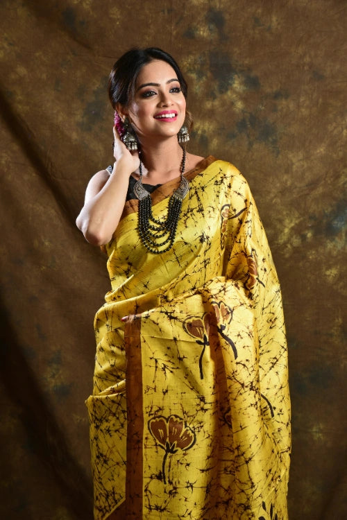 GC 'Tulip' Handwoven Hand Batik Pure Silk with SilkMark Saree