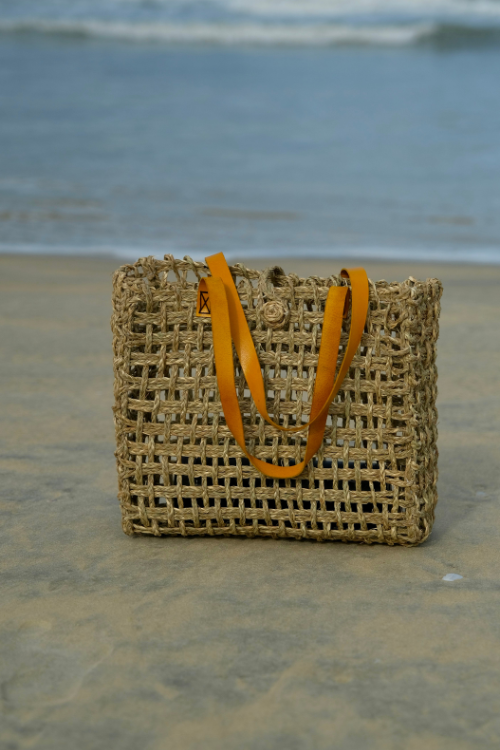 Kadam Haat Handmade Sabai Grass Mesh Bag - Large (Turmeric)