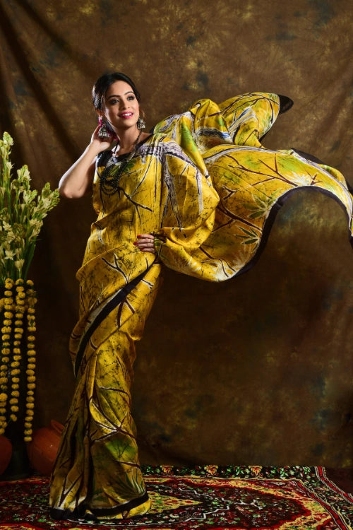 GC 'Sparrow' Handwoven Hand Batik Pure Silk with SilkMark Saree