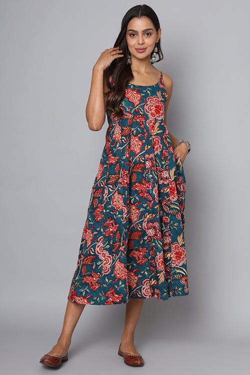 Shuddhi Bottle Green And Red Spaghetti Dress