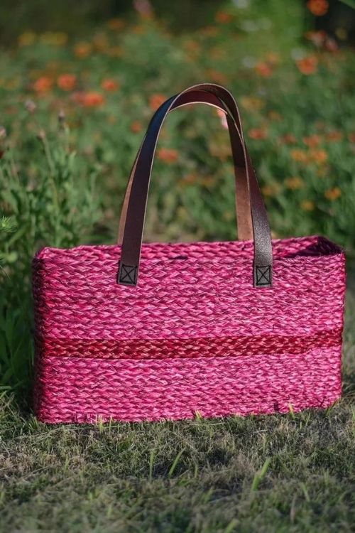 Handmade Sabai Grass Shopping Bag - Red