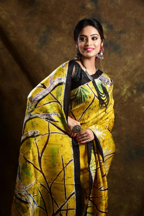GC 'Sparrow' Handwoven Hand Batik Pure Silk with SilkMark Saree