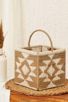 Sirohi Handcrafted Tribal Magenta Basket | Small | Jute & White