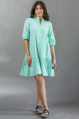 Moralfibre Sea Green Short Dress With Flair For Women Online