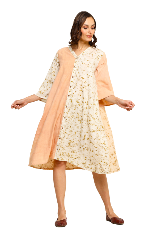Bageeya "Sunrise Meadow" Natural Dyed Handwoven Cotton Button Down Dress