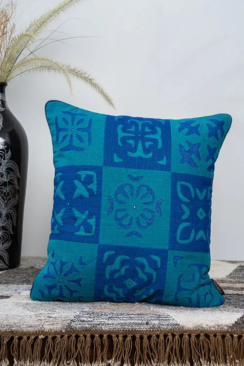 Craftroots Blue Hand-Cut Applique Cushion Cover