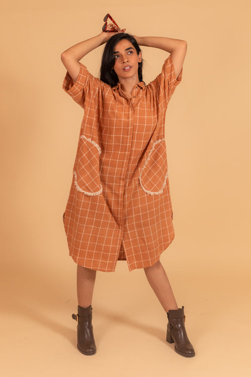 Moralfibre Beach Dress With Patch Pockets In Check Fabric From "Shapes Collection "