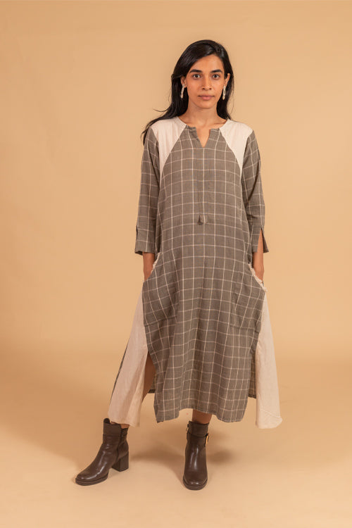 Moralfibre Side Kali Dress In Checks And Kora Fabric From "Shapes Collection "